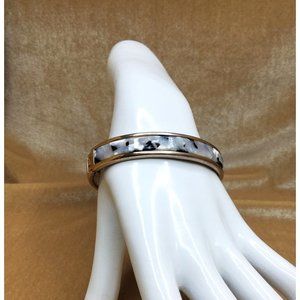 vintage gold tone pearl and black color inlay metal clamp cuff bracelet